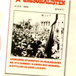 Ungdomsopprør, norsk variant 1968. SUF m-l's Ungsosialisten. På forsida skal det stå: Arbeidere, studentere og skolelever må stå sammen i kampen mot monopolkapitalen og dens lakeier! 