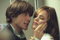 Jackson (CILLIAN MURPHY) corners Lisa (RACHEL McADAMS) and lets her know in no uncertain terms that any attempt to summon help will lead to disaster in DreamWorks Pictures? suspense thriller RED EYE, directed by Wes Craven.