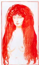 Munch: Kvinne med rødt hår og grønne øyne. Synden (Litografi 1902)