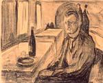 Munch: Selvportrett ved vinen(1925-26 litografi)