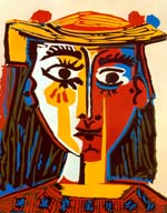 Kvinnehode. Fargelitografi signert av Picasso i Mougins den 6.4.63. Pour mon ami Nesjar